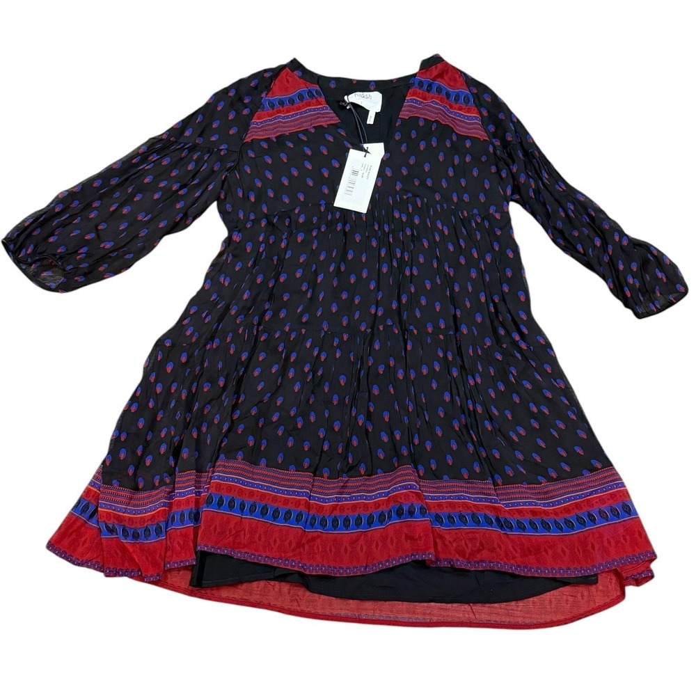 NWT Ba&sh Bailey Black Printed‎ Dress Viscose Boho Womens Size 6 US MSRP $355